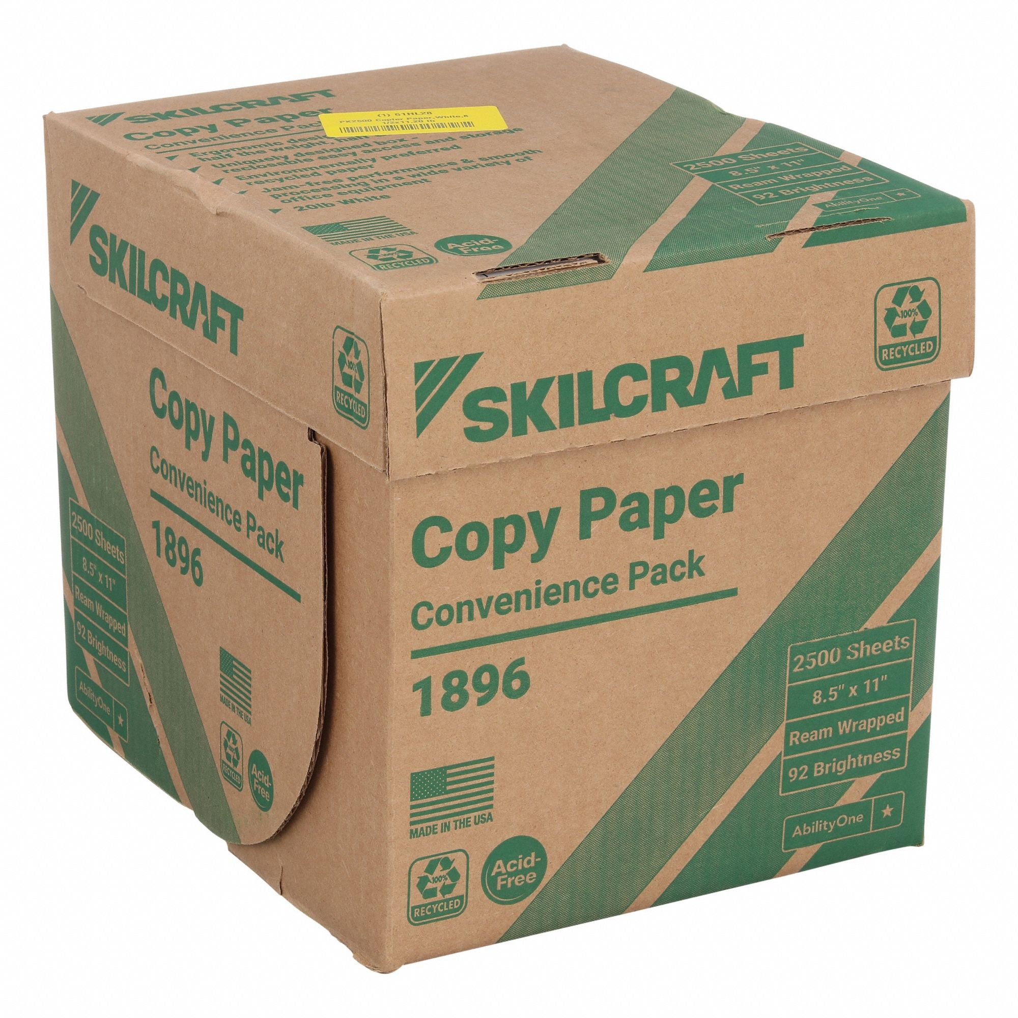 Copier Paper: Letter Paper Size Name, 20 lb Paper Wt, 92 Brightness, Matte, 2, 500 PK