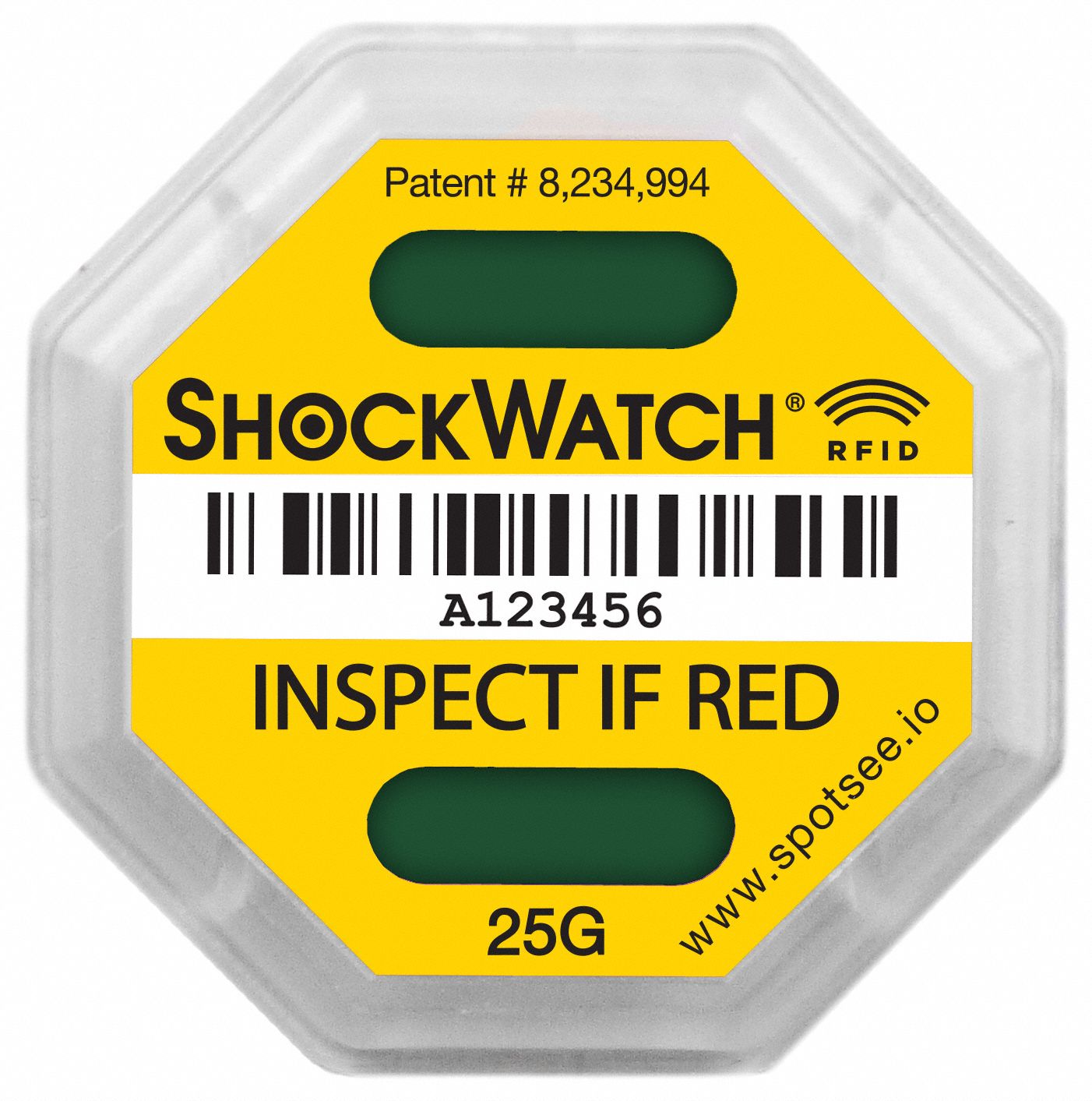 RFID Impact Tag: 25, 1 11/16 in Label Wd, 1 11/16 in Label Ht, English, Not Resettable, 100 PK