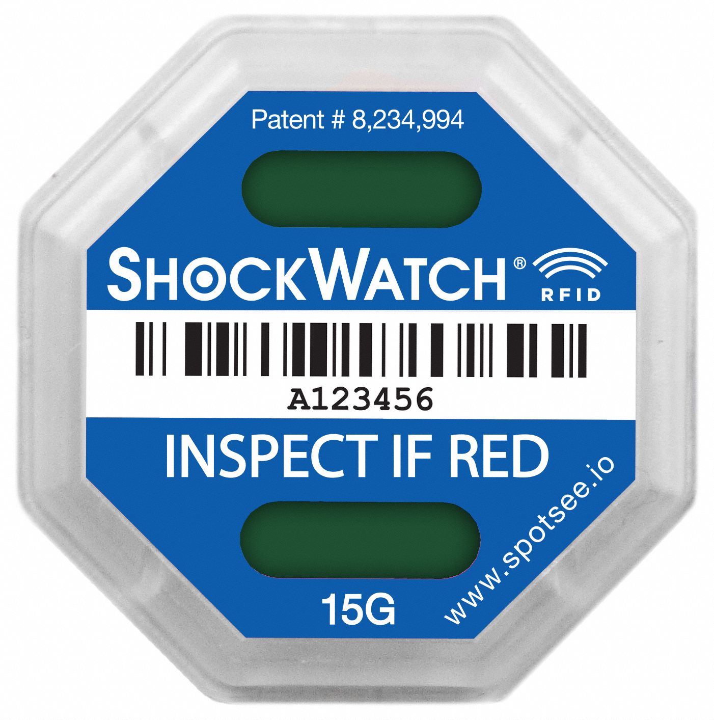 RFID Impact Tag: 15, 1 11/16 in Label Wd, 1 11/16 in Label Ht, English, Not Resettable, 100 PK