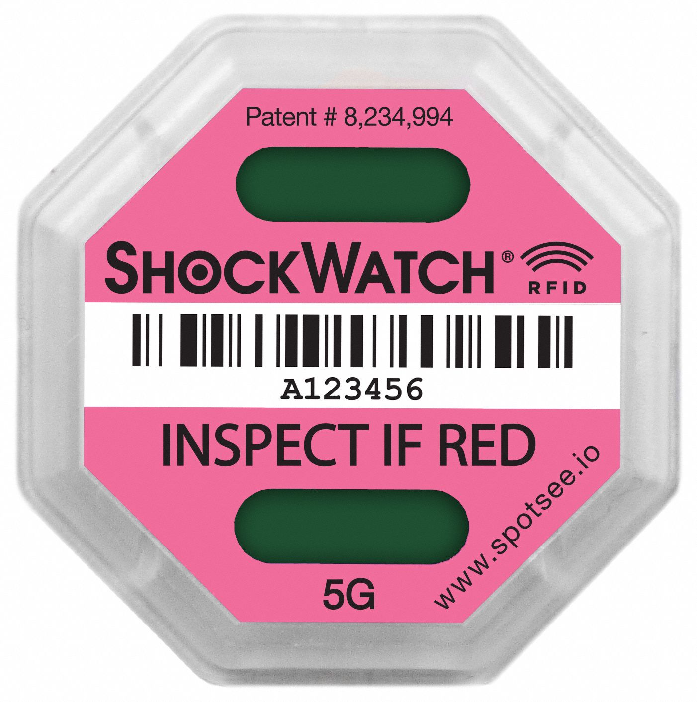 RFID Impact Tag: 5, 1 11/16 in Label Wd, 1 11/16 in Label Ht, English, Not Resettable, 100 PK
