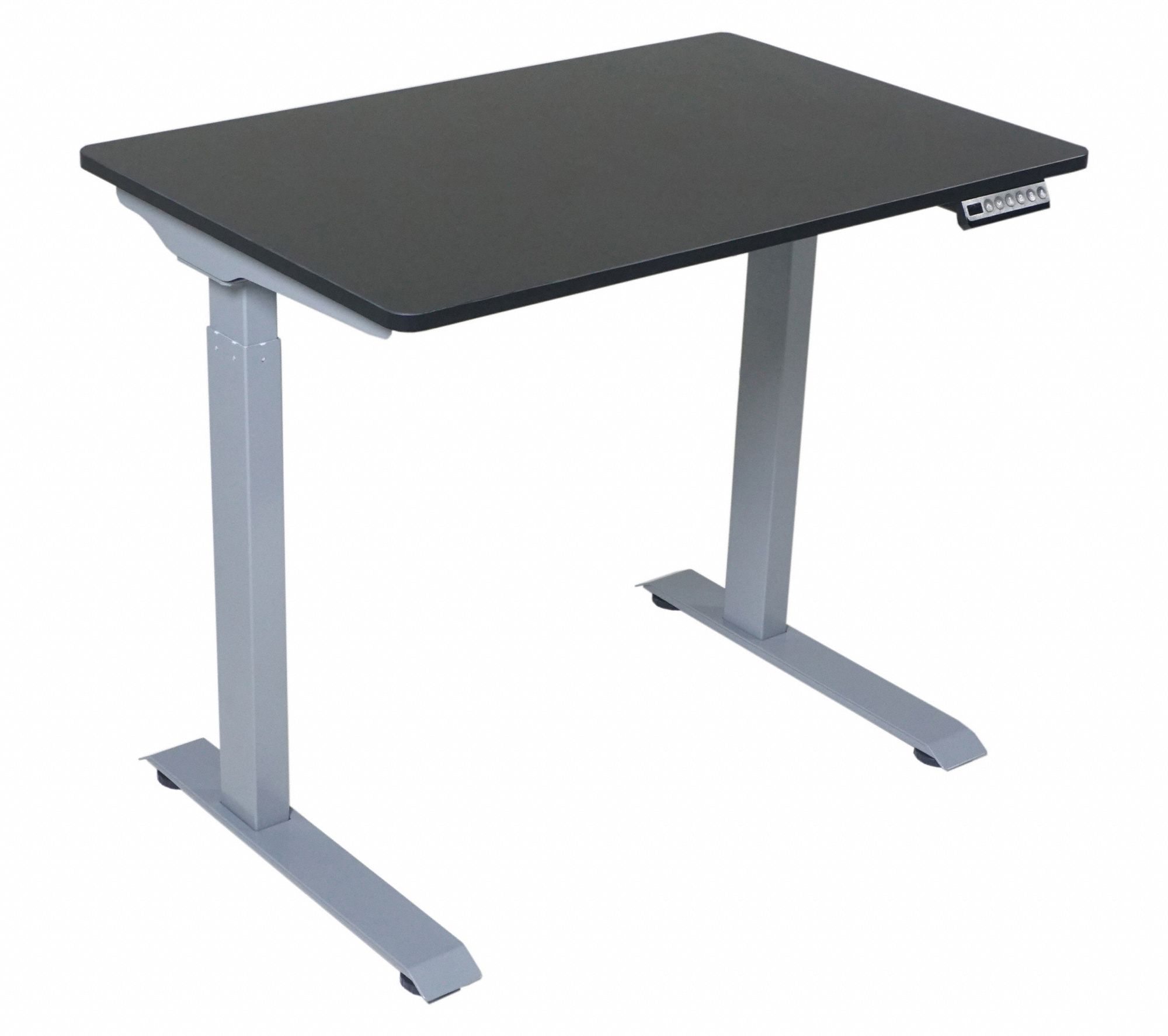 Electric Sit-Stand Desk: Black, Steel/Wood, 36 in Overall Wd, 23 5/8 in Overall Dp, Black