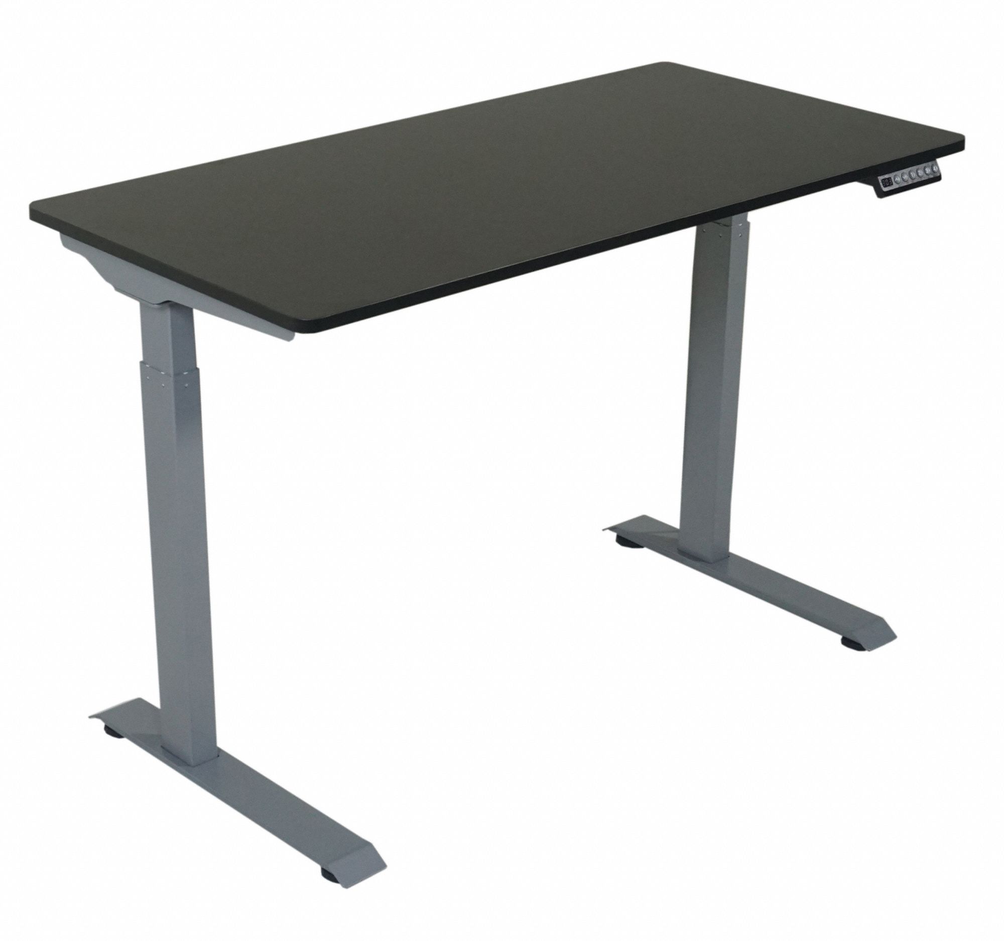 Electric Sit-Stand Desk: Black, Steel/Wood, 48 in Overall Wd, 23 5/8 in Overall Dp, Black