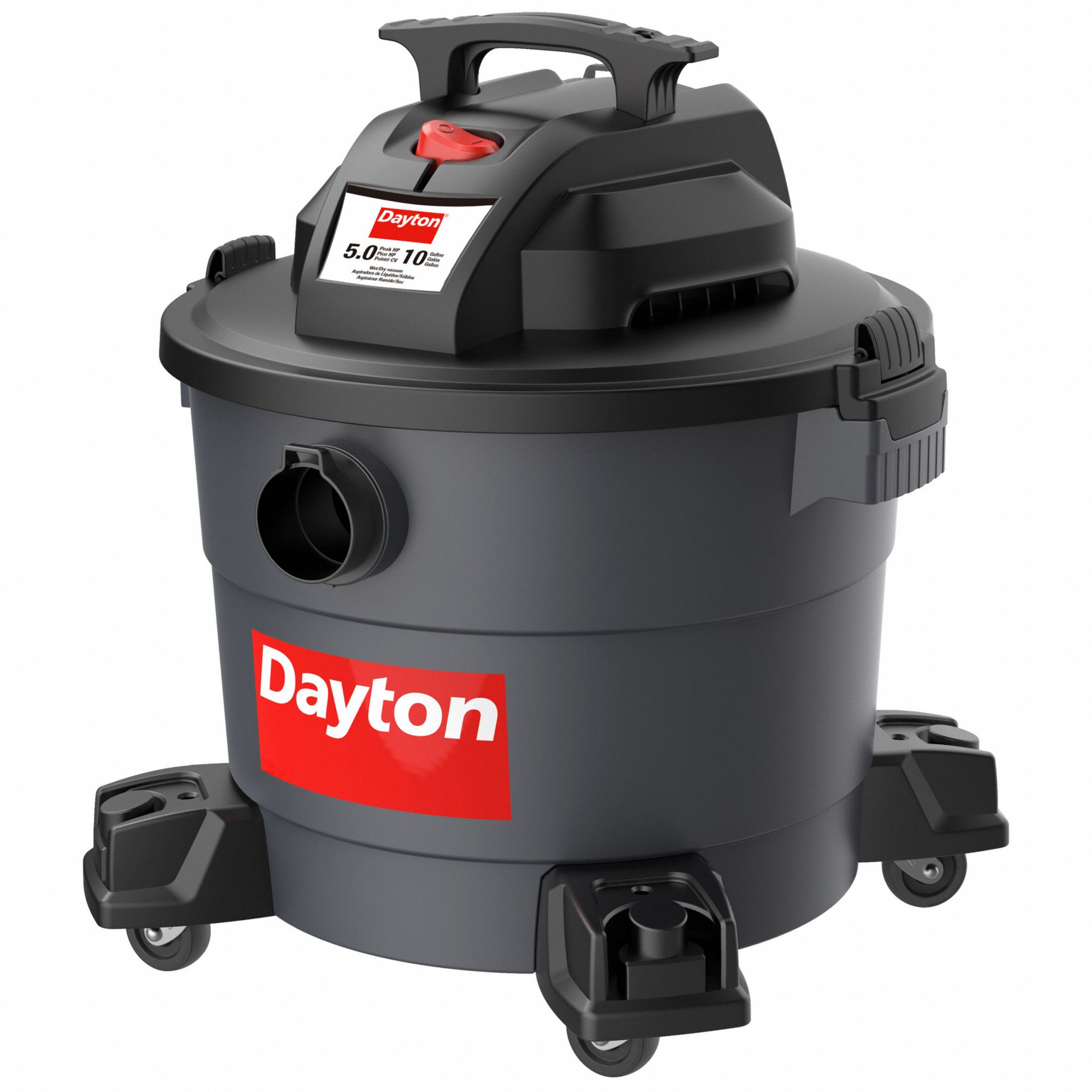 Shop Vacuum: 10 gal Tank Size, Plastic, 1 in Vacuum Hose Dia, 8 ft Hose Lg, 75 cfm Air Flow