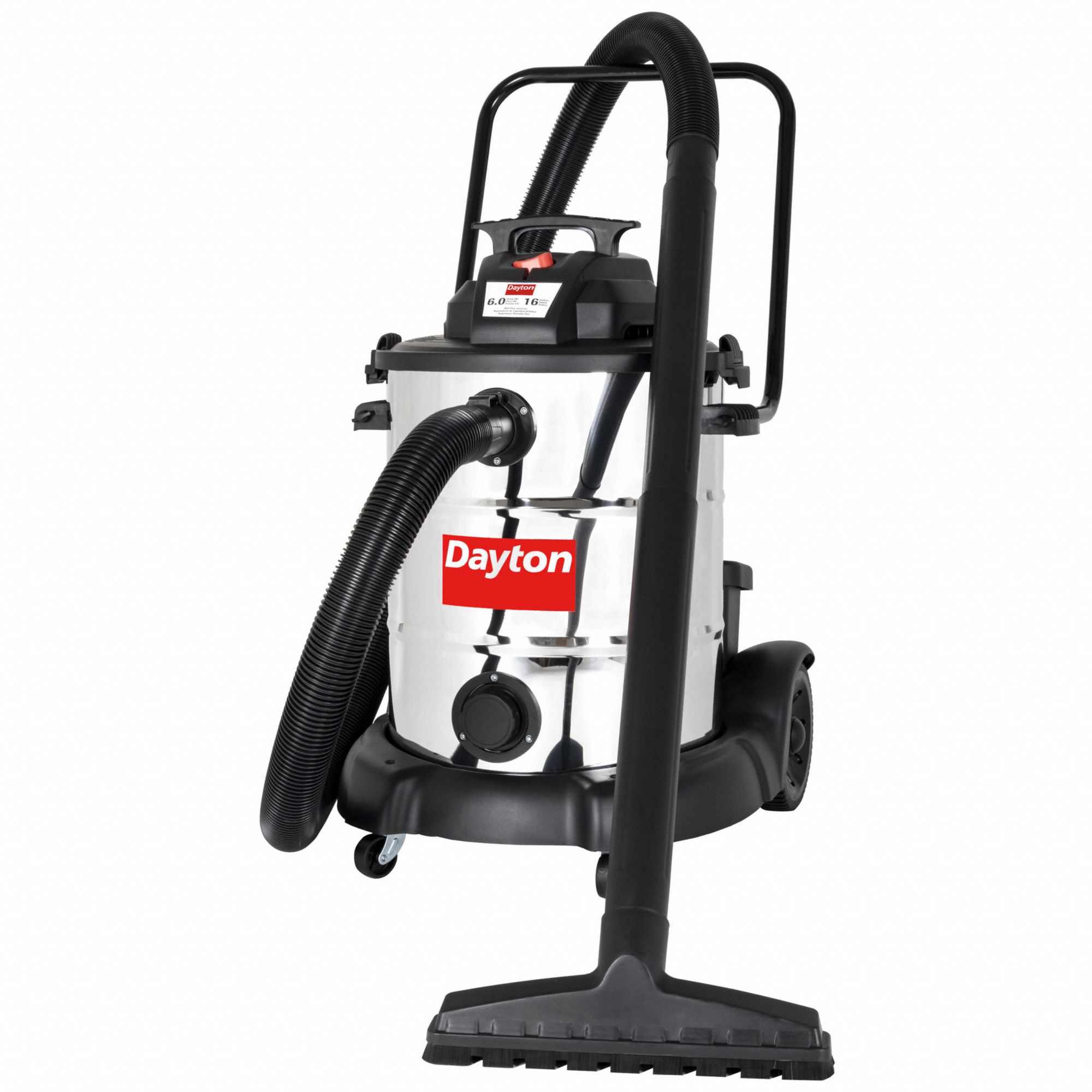 DAYTON Shop Vacuum 16 gal Tank Size, Stainless Steel, 2 1/2 in Vacuum
