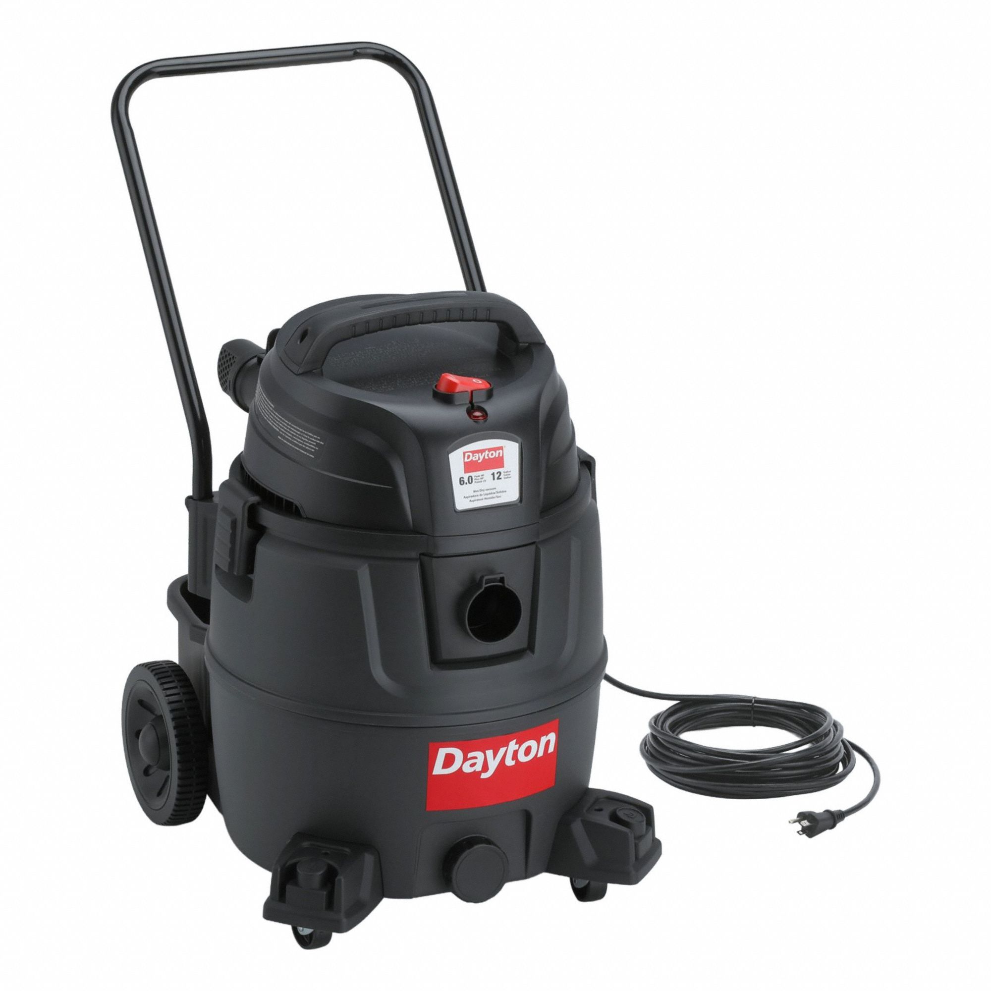 Shop Vacuum: 12 gal Tank Size, Plastic, 2 in Vacuum Hose Dia, 12 ft Hose Lg, 85 cfm Air Flow