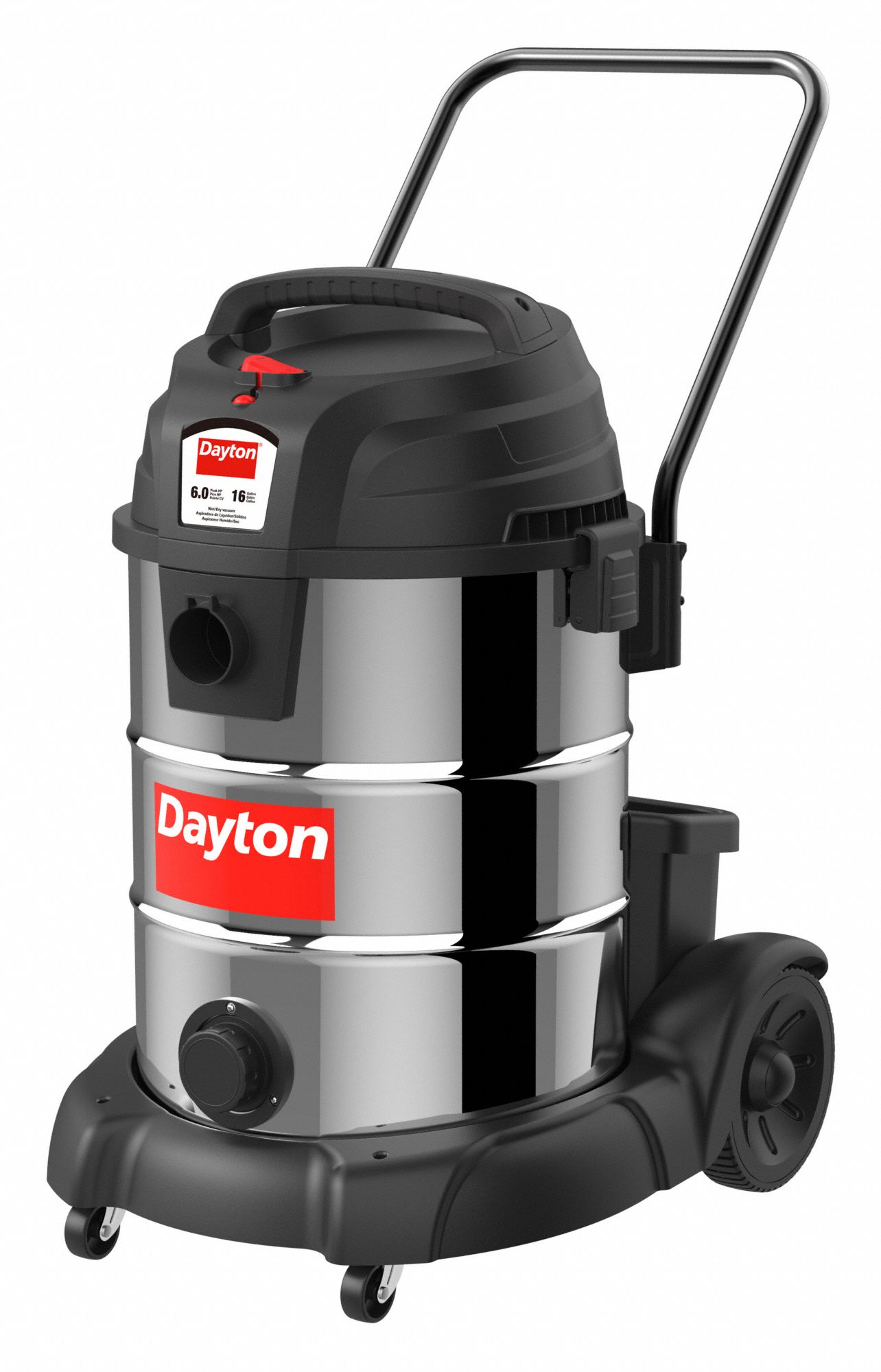 DAYTON Shop Vacuum Corded, Wet/Dry, Std, 16 gal Tank Size, Stainless