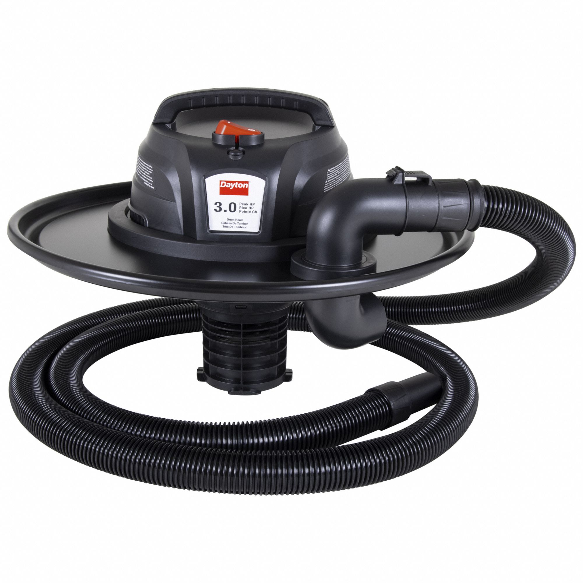 DAYTON DrumTop Vacuum Head Std, Wet/Dry, For 55 gal Drum Capacity, 1