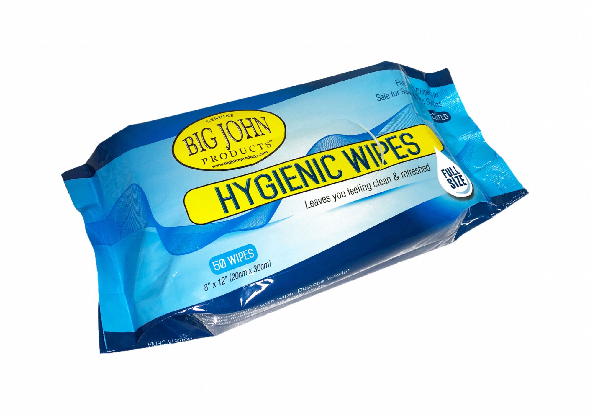 Flushable Wipes: Packet, 8 in x 12 in Sheet Size, 50 Wipes per Container, White, 5 PK