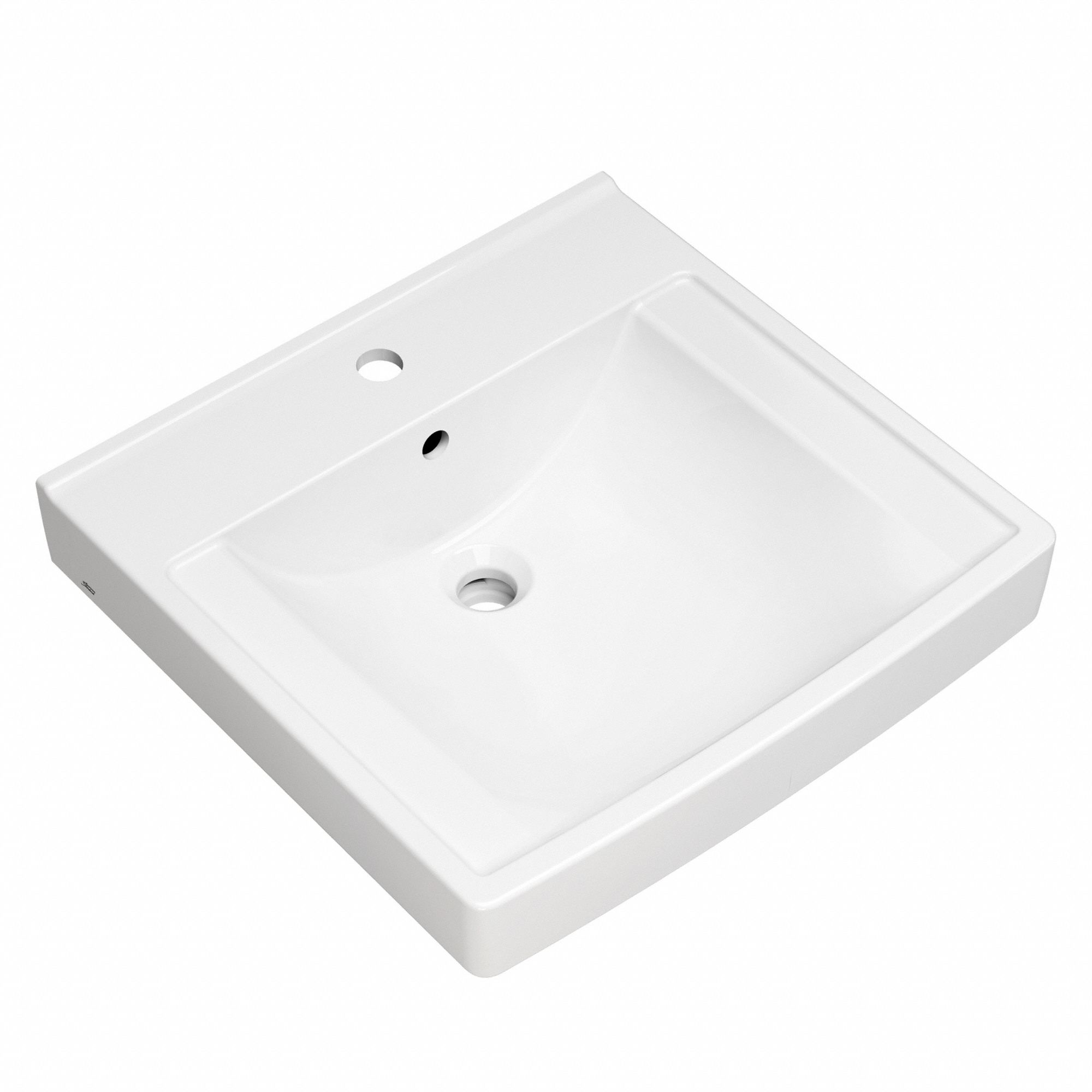 Bathroom Sink: Decorum®, White, Vitreous China, 21 in Overall Lg, 1 Faucet Holes