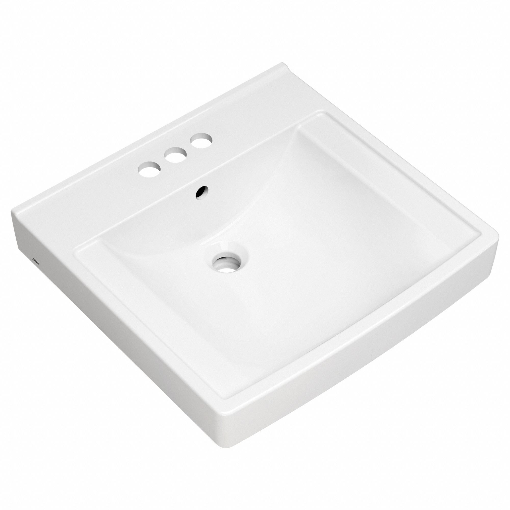 Bathroom Sink: Decorum®, White, Vitreous China, 21 in Overall Lg, 3 Faucet Holes
