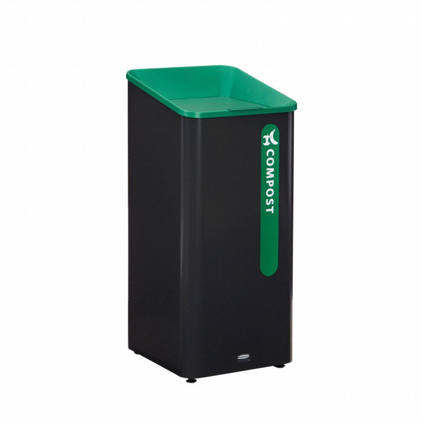 RECYCLING CAN, SQUARE, 23 GALLON TRASH CONTAINER CAPACITY, METAL, BLACK