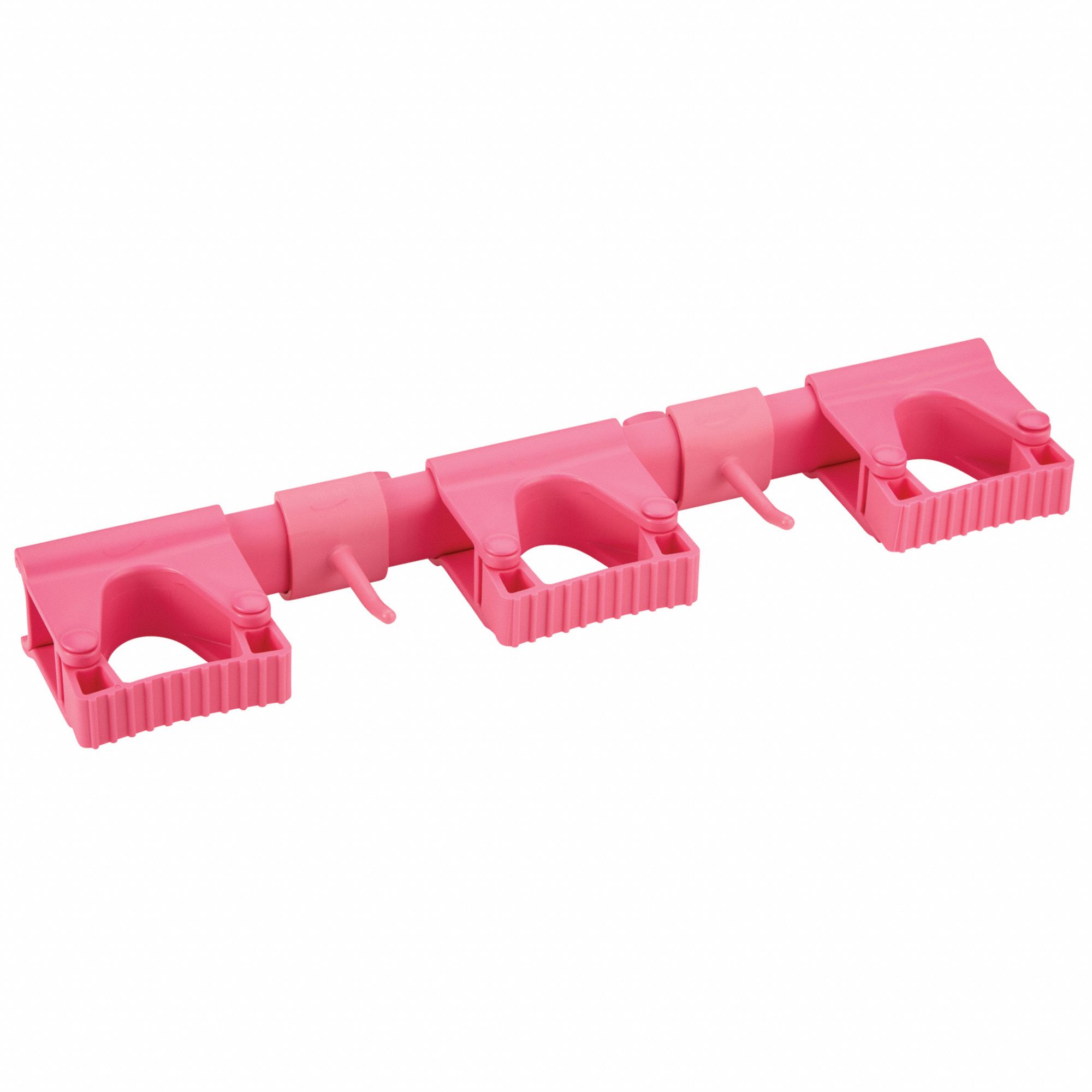 Tool Wall Bracket: For 1/16 in Handle Dia, Pink, 16 1/2 in Lg, 3 3/8 in Wd, 1 7/8 in Ht