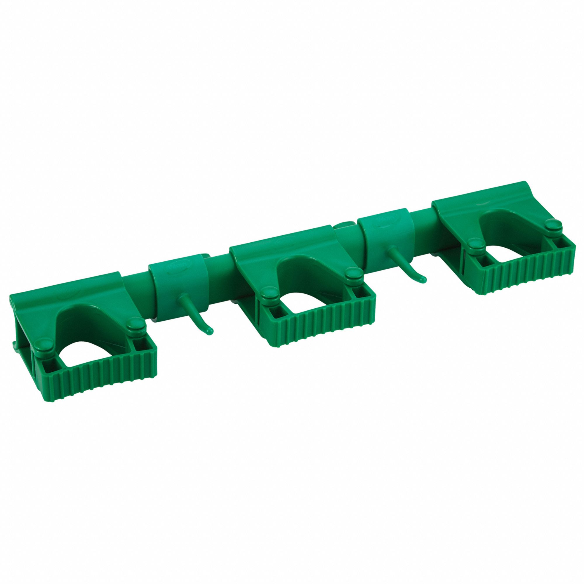 Tool Wall Bracket: For 1/16 in Handle Dia, Green, 16 1/2 in Lg, 3 3/8 in Wd, 1 7/8 in Ht