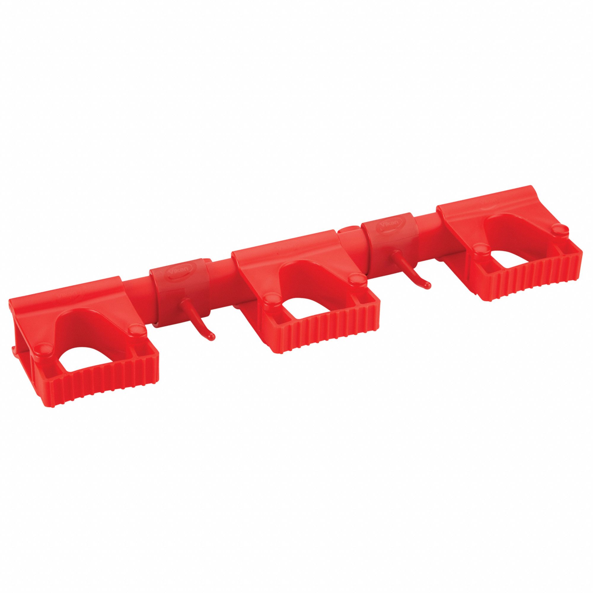 Tool Wall Bracket: For 1/16 in Handle Dia, Red, 16 1/2 in Lg, 3 3/8 in Wd, 1 7/8 in Ht