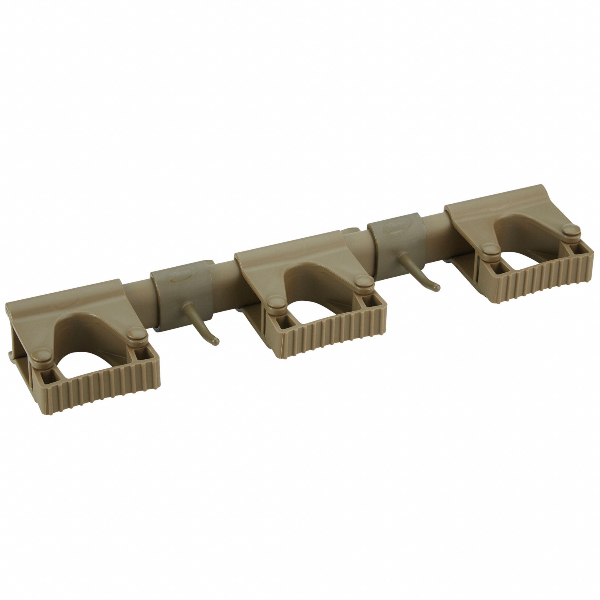 Tool Wall Bracket: For 1/16 in Handle Dia, Brown, 16 1/2 in Lg, 3 3/8 in Wd, 1 7/8 in Ht
