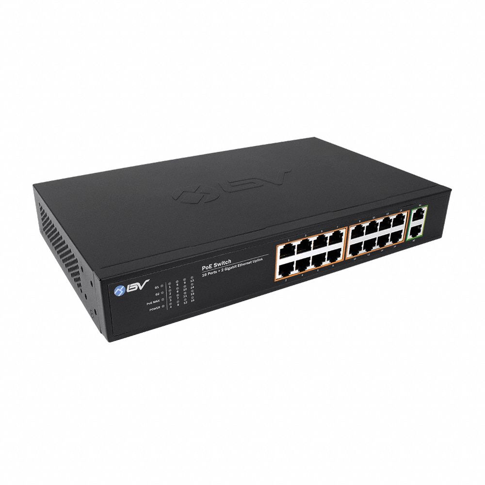PoE Switch: 16 Camera Inputs, 96 to 264V AC