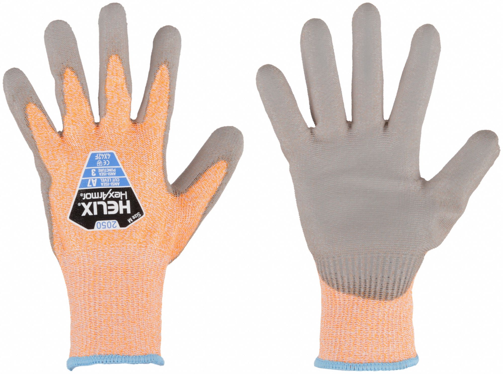 KNIT GLOVES, 2XL (11), ANSI CUT LEVEL A7, DIPPED PALM, PUR, SANDY, ORANGE, HI-VIS