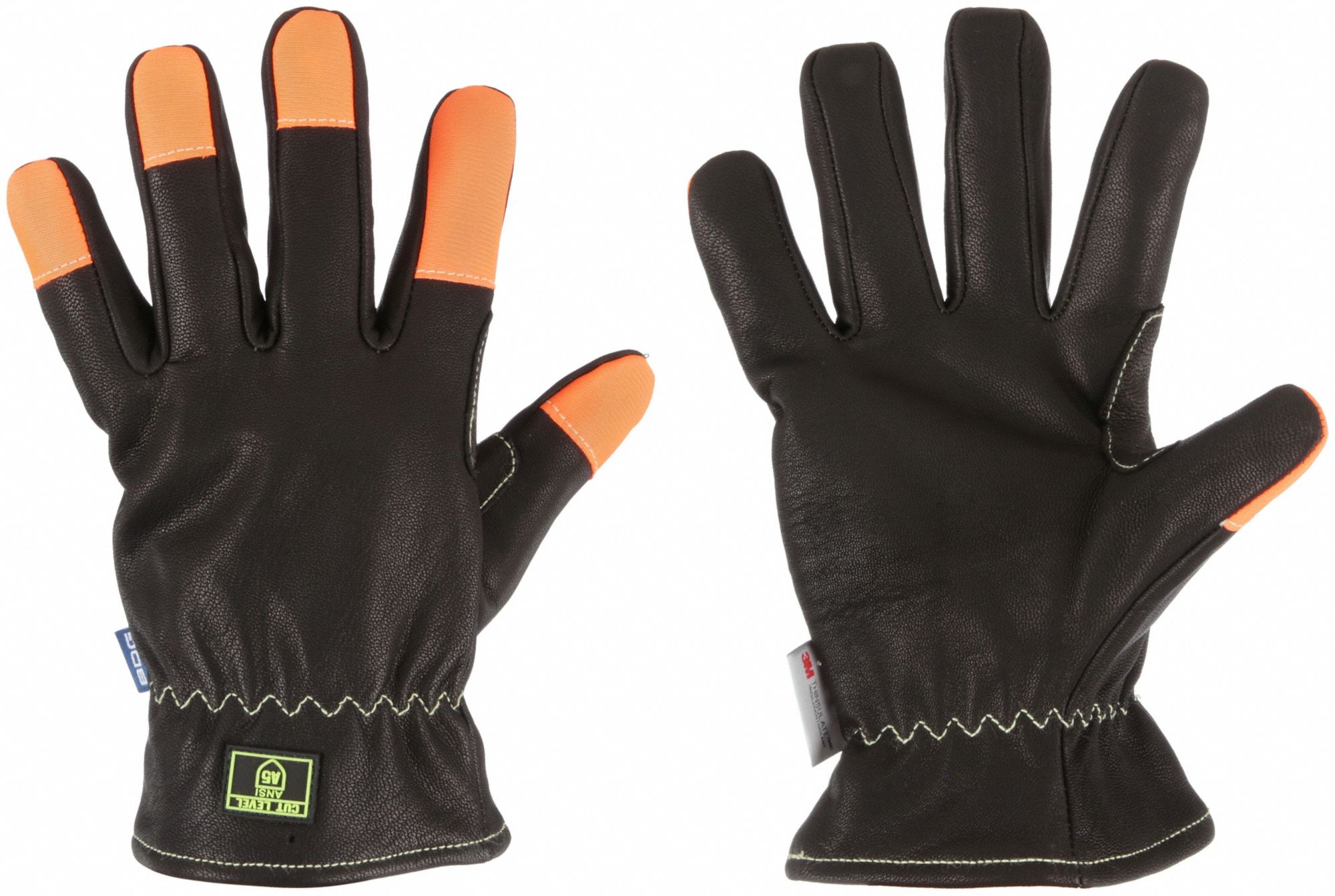 CUT-RESIST GLOVES, ANSI CUT LVL A5/PUNCTURE LVL 4, LG/9, 11 IN L, BLACK/ORANGE, GOATSKIN, PR