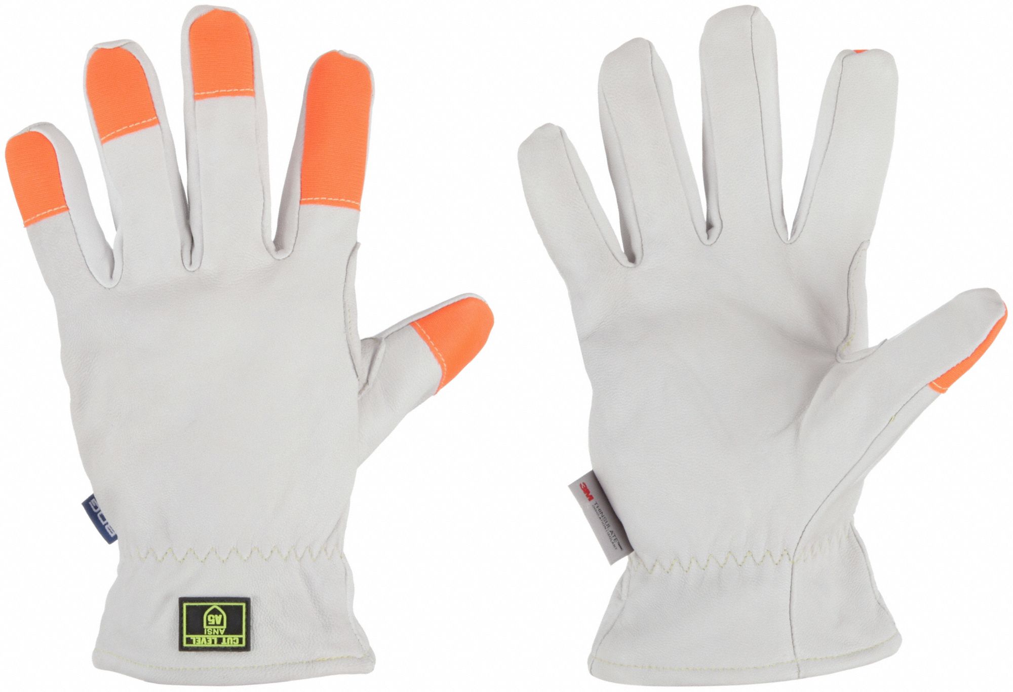 CUT-RESIST GLOVES, ANSI CUT LVL A5/PUNCTURE LVL 3, XXXL/12, 11 IN L, WHITE/ORANGE, GOATSKIN, PR