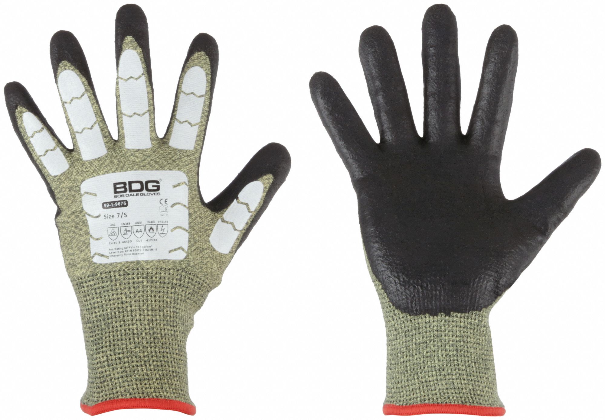 ARC FLASH GLOVES,CUT/HEAT-RESISTANT,SIZE 12/XXX-LG,BLK/GRN/WHT,13 GA,ARAMID/BIOPOLYMER,PAIR