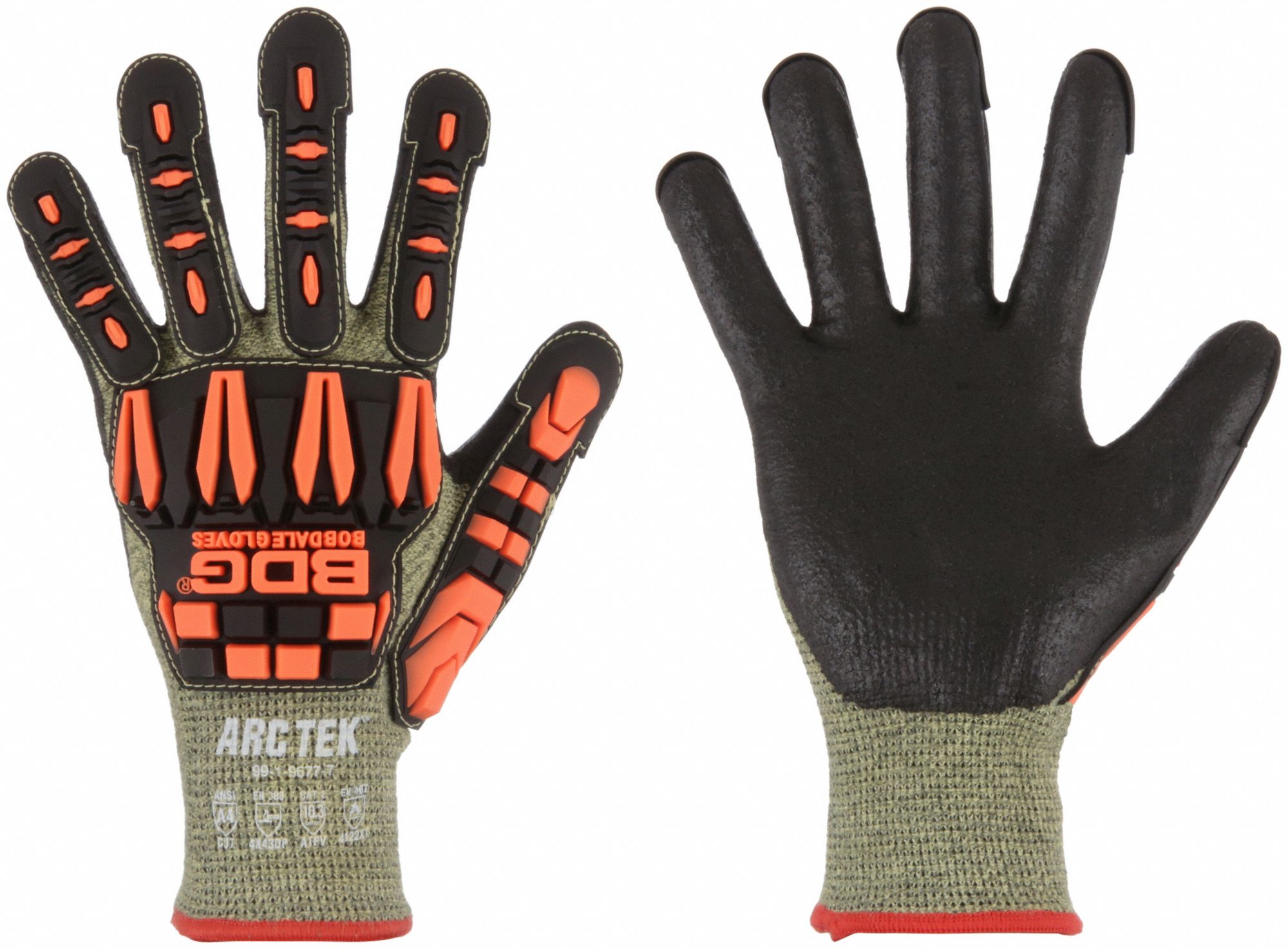 ARC FLASH GLOVES,CUT/IMPACT/HEAT-RESIST,MED/8,13 GA,GRN/BLK/ORNG,ARAMID/BIOPOLYMER/TPR,PR