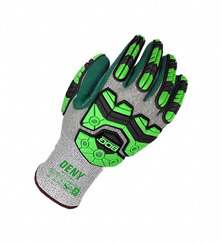 IMPACT RESISTANT GLOVES, TPR GUARDS, SZ XS/6, GREY/GREEN, HPPE/NITRILE/TPR, KNIT CUFF, PR