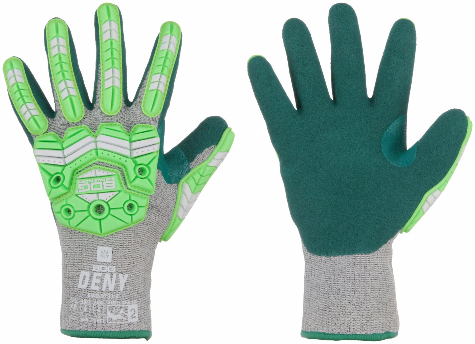 IMPACT RESISTANT GLOVES, TPR GUARDS, SZ XL/10, GREY/GREEN, HPPE/NITRILE/TPR/PUR, KNIT CUFF, PR