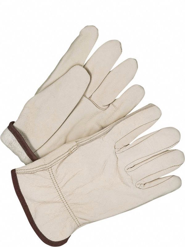 DRIVER GLOVES, FLEECE-LINED/SLIP-ON, SIZE MEDIUM/8/9 3/4 IN, BEIGE, COWHIDE/LEATHER