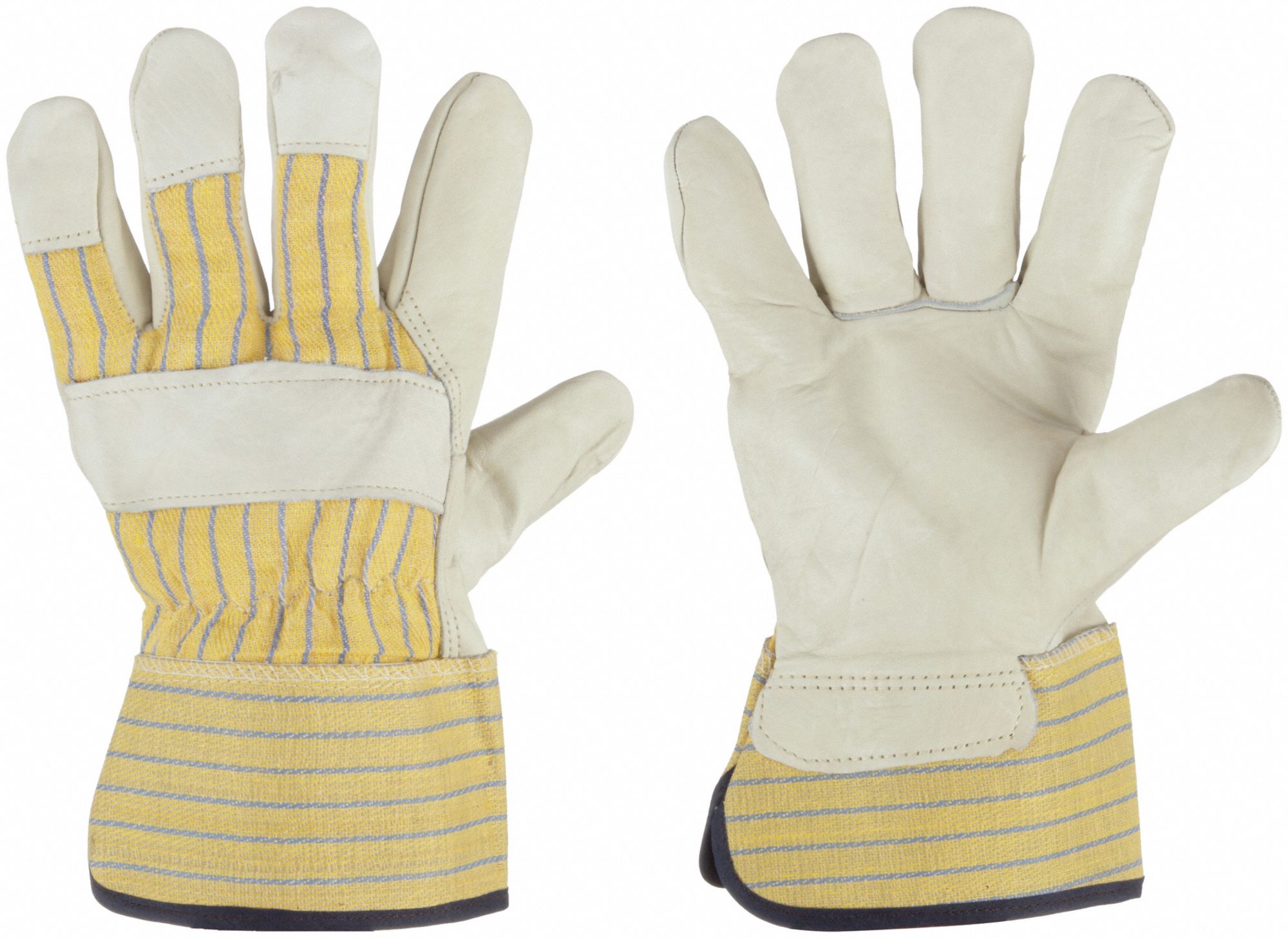 FITTER GLOVES, L, RUBBERIZED SAFETY CUFF, BEIGE/BLUE/YELLOW, COTTON CANVAS