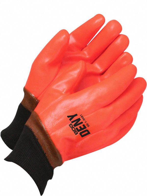 GLOVES, CLUTE CUT/STRAIGHT THUMB, SZ LARGE/9/10 1/2 IN, HI-VIS ORANGE, PVC/FOAM/COTTON