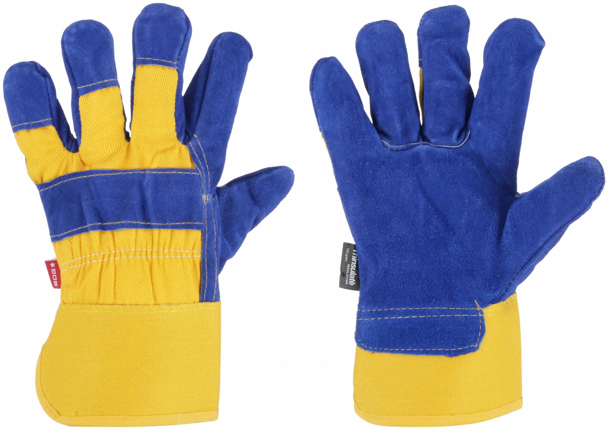 FITTER GLOVE, RUBBERIZED SAFETY CUFF, INSULATED, SIZE 2X-LARGE/11, BLUE/YELLOW, COWHIDE, PAIR