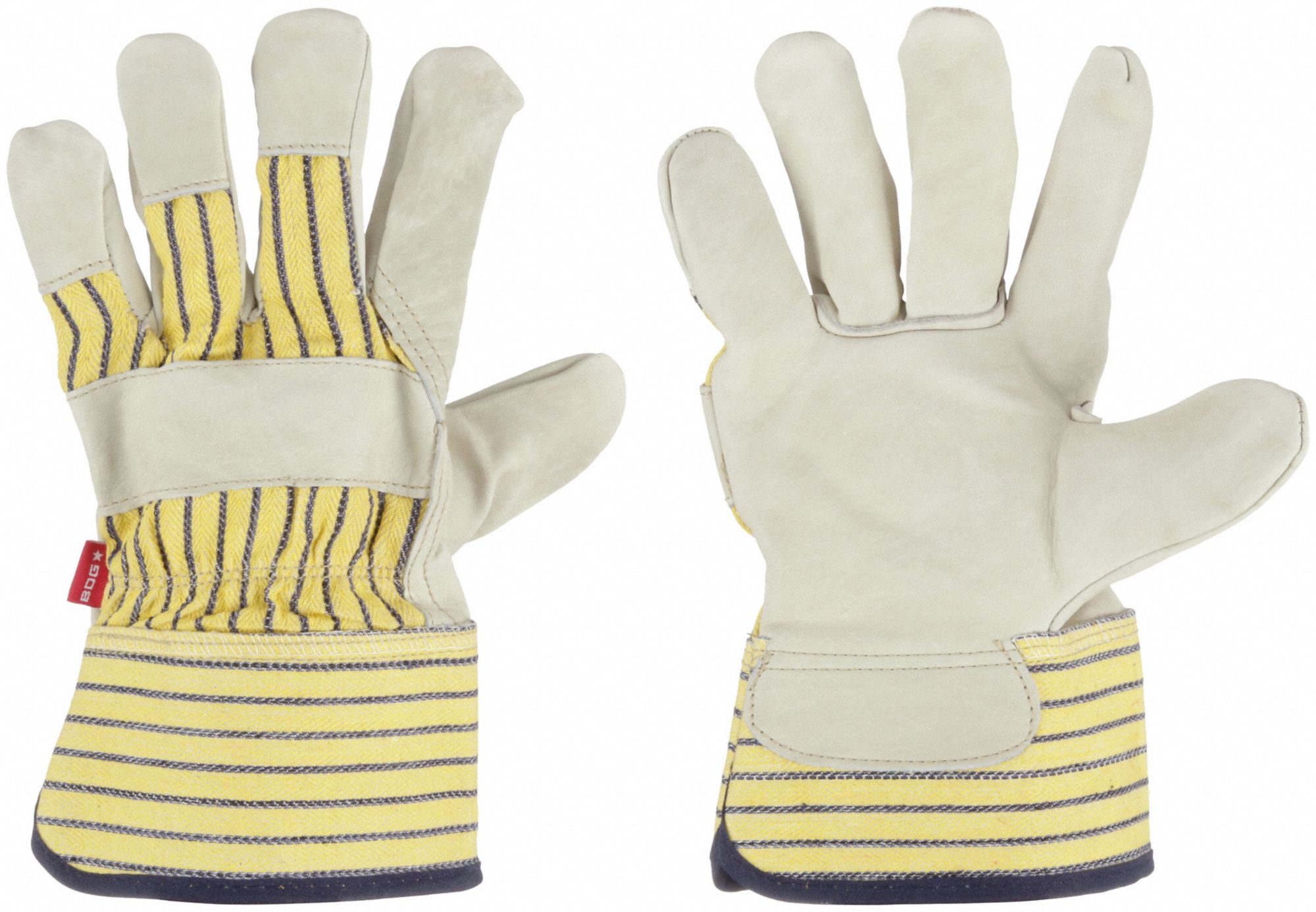 Leather Gloves: Universal ( 9 ), Premium, Work Glove, Cowhide, Wing Thumb, Safety Cuff, 1 PR