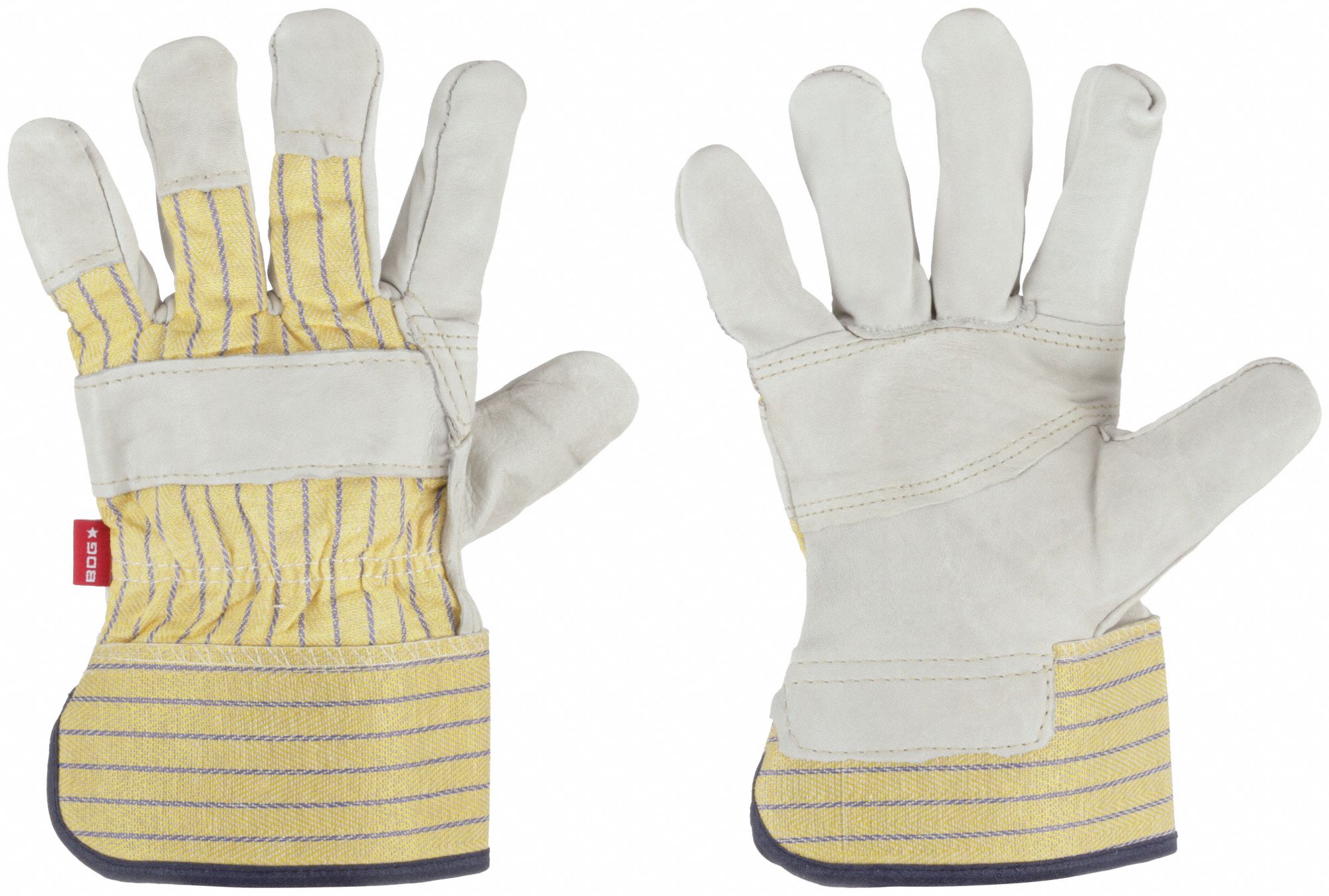 Leather Gloves: Universal ( 9 ), Premium, Work Glove, Cowhide, Wing Thumb, Safety Cuff, 1 PR