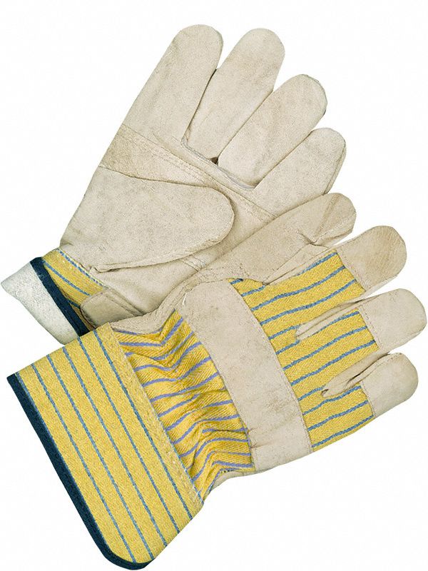 GLOVE, GUNN CUT, WING THUMB, SZ L/9, YELLOW/E/GREY, LEATHER/COTTON, PR