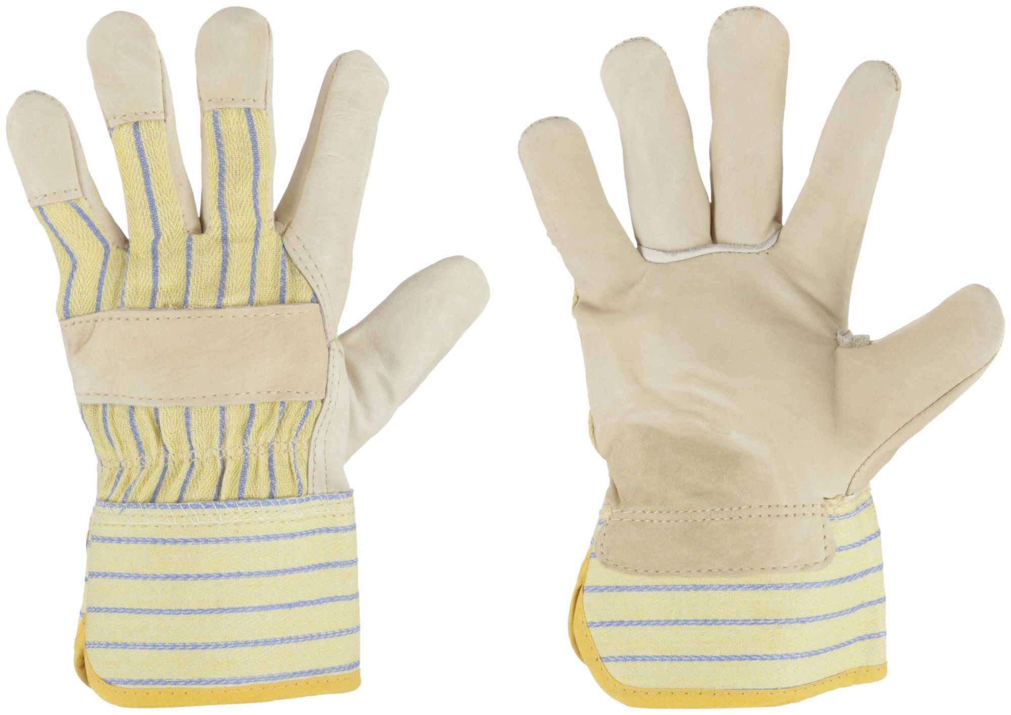 Leather Gloves: Premium, Work Glove, Cowhide, Wing Thumb, Safety Cuff, Cotton Fleece, 1 PR