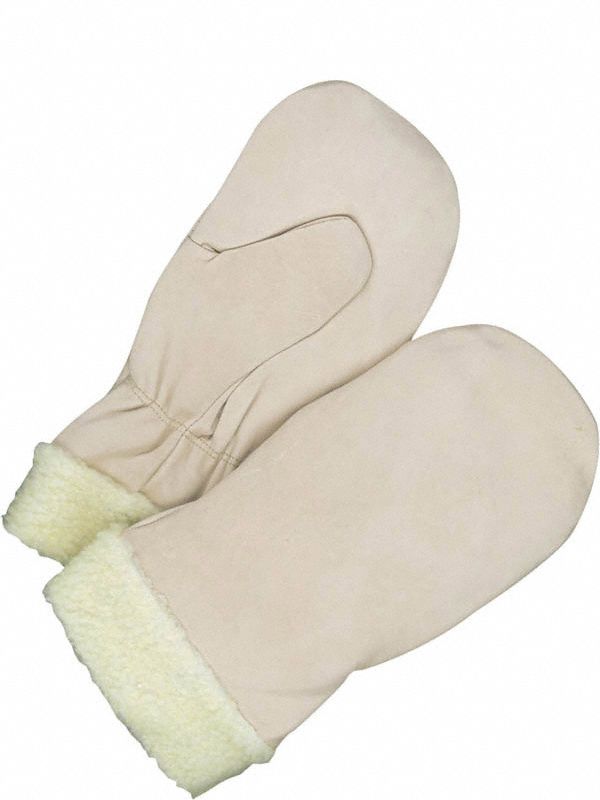 MITAINES, DOUBLURE VELOURS/POUCE LATÉRAL, TAILLE G/9/11PO, BEIGE, CUIR FLEUR/CUIR VACHE