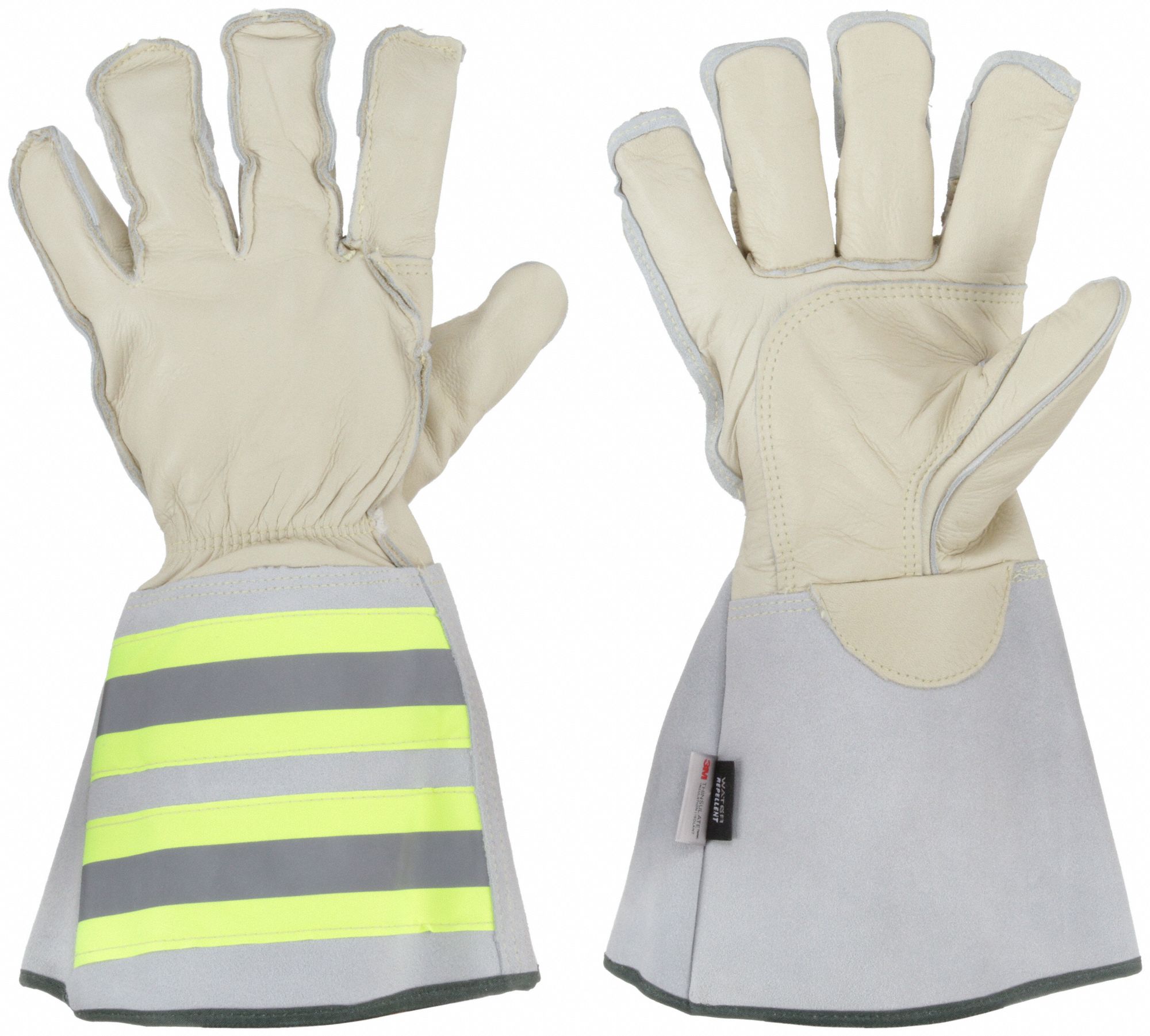 GANTS CUIR, HT VIS, MANCHETTE ÉLAST. 6 1/4PO, TG T-GRAND/10, CUIR VACHETTE/THINSULATE/KEVLAR, PR