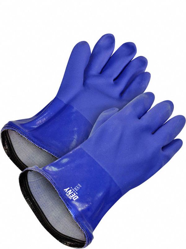 CHEMICAL-RESISTANT GLOVES, BEADED CUFF, 12 IN, BLUE, L, PVC