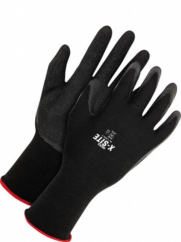 LATEX COATED GLOVES, BLACK, XS, 11 IN, 15 GA, CRINKLE FINISH