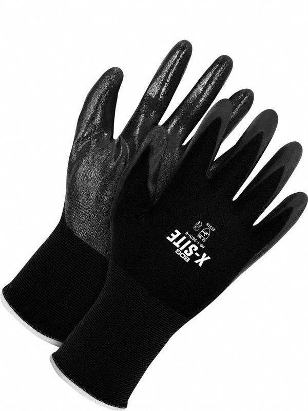 NITRILE COATED GLOVES, BLACK, XS, 11 IN, 15 GA, SMOOTH FINISH, POLYESTER