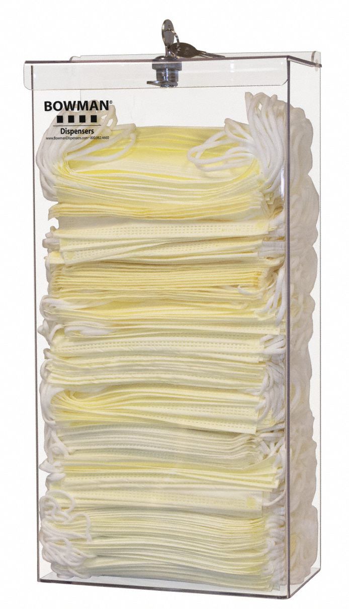 Face Mask Dispensers - Locking: Polyethylene, Clear, Keyholes for Wall Mounting