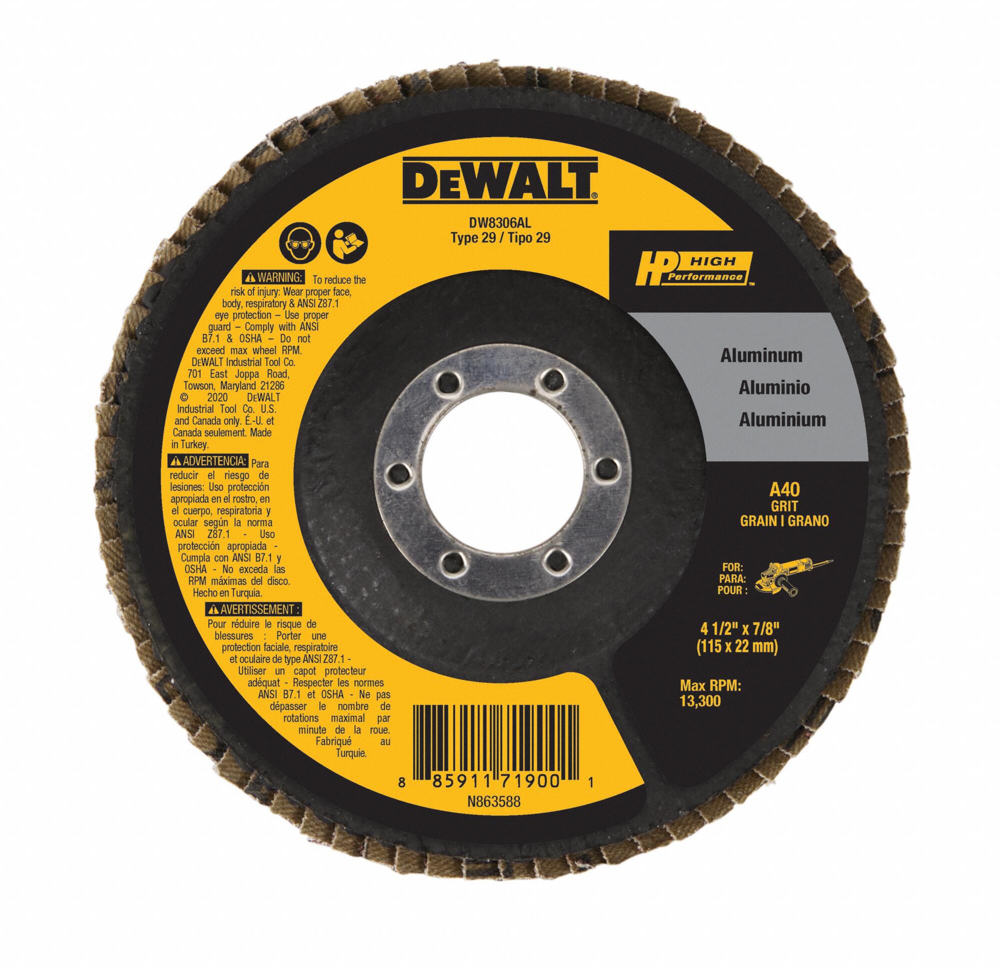 DEWALT Type 29, Flap Disc, Aluminum Oxide, 4 1/2 in Disc Diameter, 40 ...