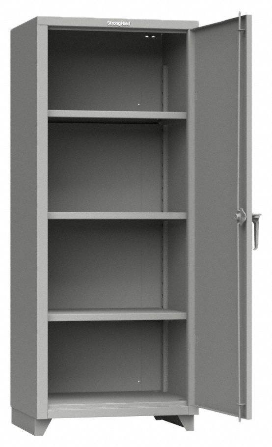 Storage Cabinet: 30 in x 24 in x 75 in, Swing  Handle & Padlock Hasp, 14 ga Panel Thick
