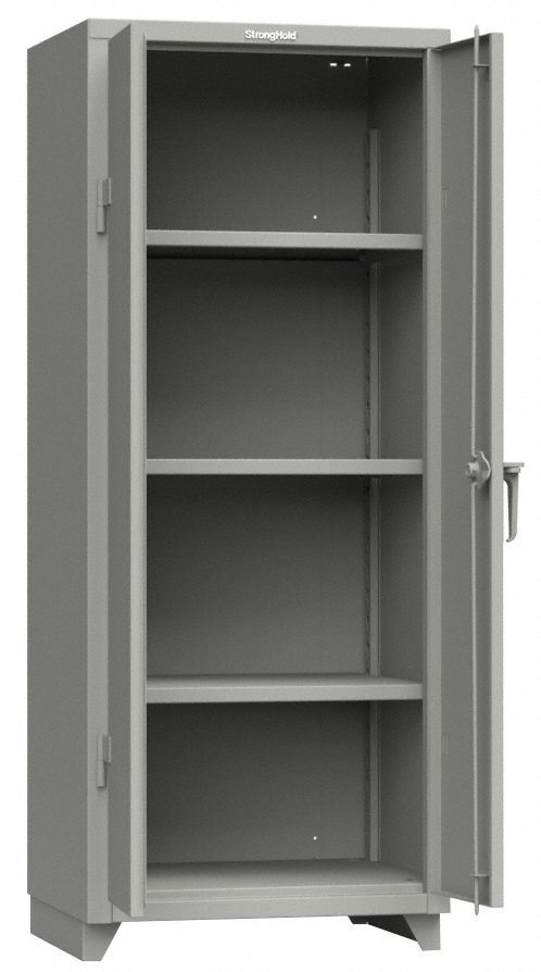 Storage Cabinet: 30 in x 24 in x 75 in, Swing  Handle & Padlock Hasp, 14 ga Panel Thick