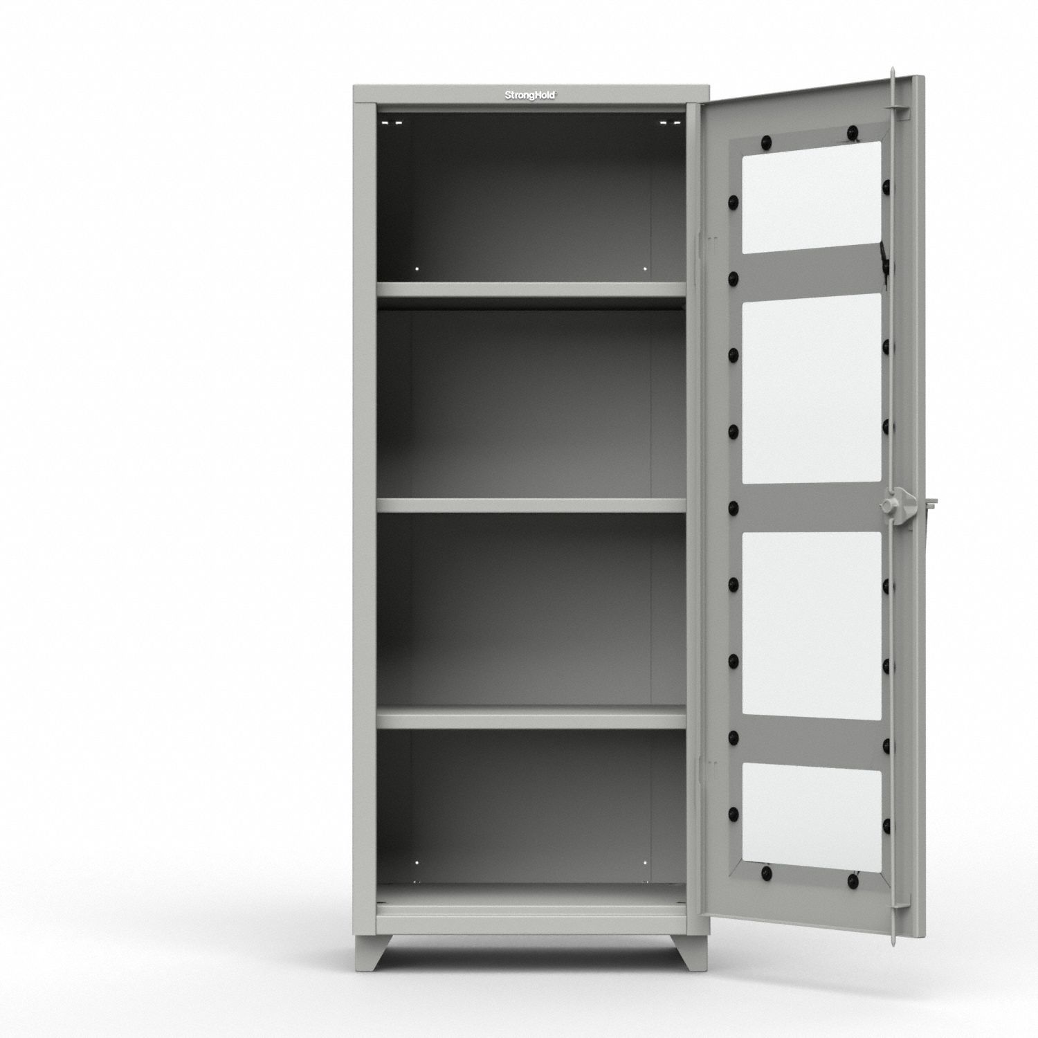 Storage Cabinet: 30 in x 24 in x 75 in, Legs, 3 Adj Shelves, Medium Gray, Gray, Swing