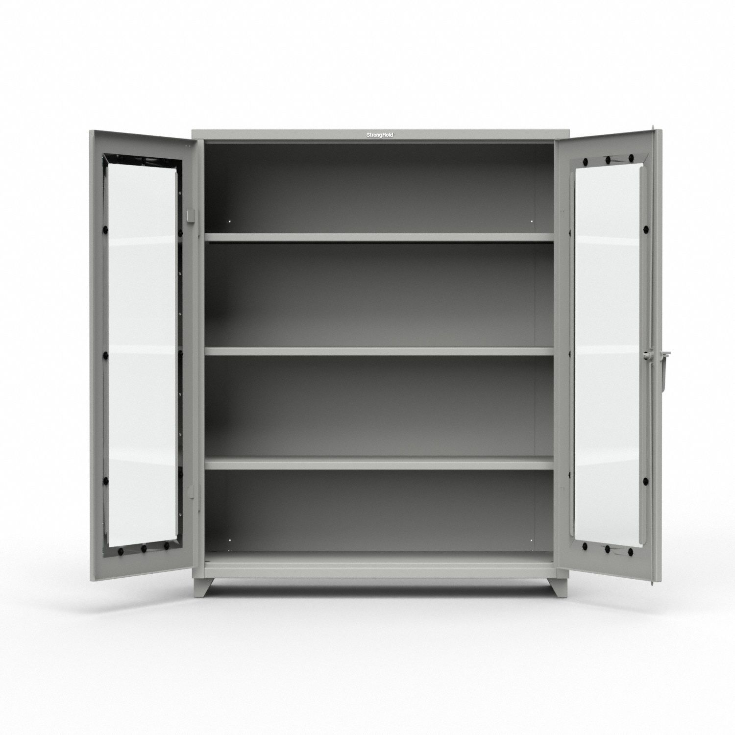 Storage Cabinet: 60 in x 24 in x 75 in, Legs, 3 Adj Shelves, Medium Gray, Gray, Swing