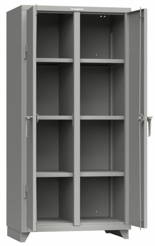 Storage Cabinet: 36 in x 24 in x 75 in, 6 (6) Adj Shelves, 2 Doors, Legs, Medium Gray