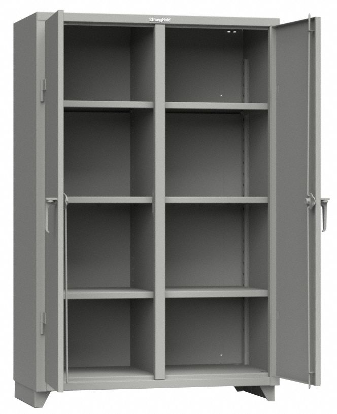 Storage Cabinet: 48 in x 24 in x 75 in, 6 (6) Adj Shelves, 2 Doors, Legs, Medium Gray