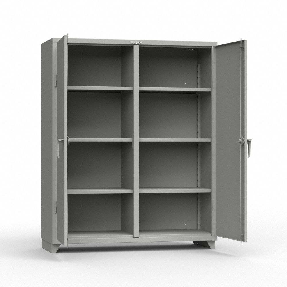 Storage Cabinet: 60 in x 24 in x 75 in, 6 (6) Adj Shelves, 2 Doors, Legs, Medium Gray
