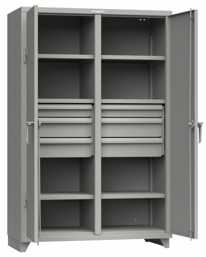 Storage Cabinet: 48 in x 24 in x 75 in, 6 Adj Shelves, 2 Doors, Legs, Gray, Assembled